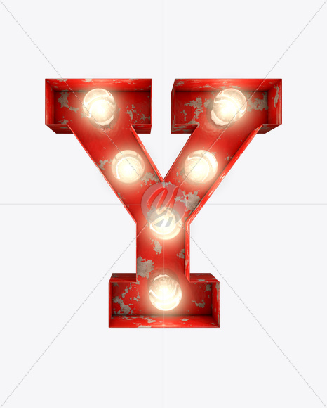 Y_0 from Rusty Old Red Light Bulb Letters on Yellow Images Creative Fonts - S61573