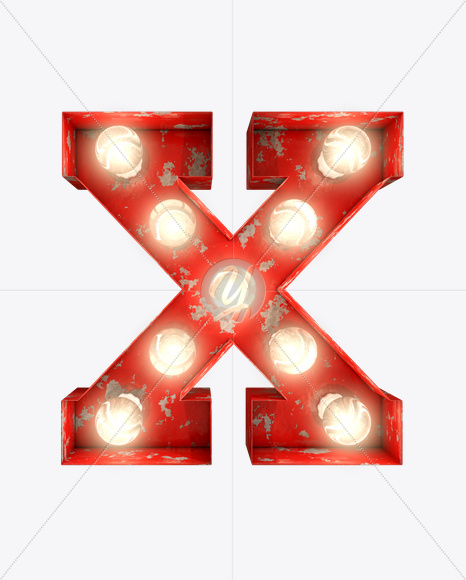 X_0 from Rusty Old Red Light Bulb Letters on Yellow Images Creative Fonts - S61571