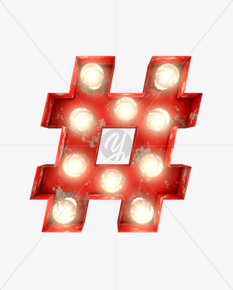 hashtag_0 from Rusty Old Red Light Bulb Letters on Yellow Images Creative Fonts - S61533