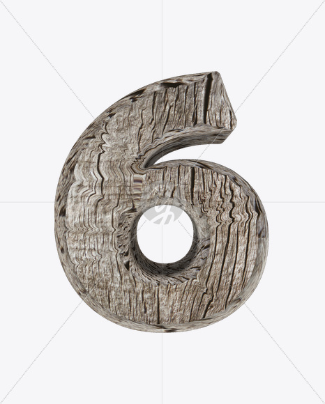 Number 6 3D Wood - Creative Fonts