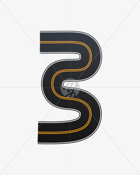 3 from Asphalt Road Alphabet on Yellow Images Creative Fonts - S62264