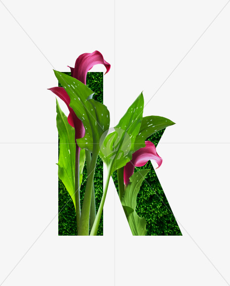 Letter K from Realistic floral font with flowers and leaves. on Yellow Images Creative Fonts - S62751