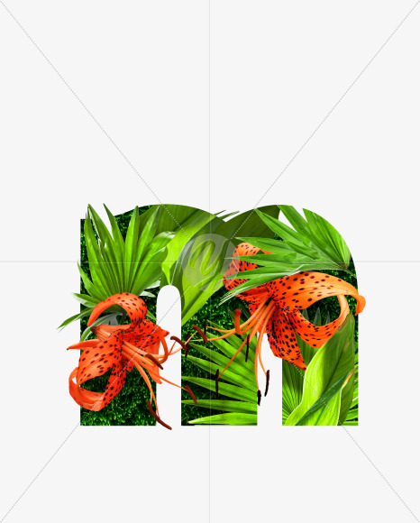 Letter M from Realistic floral font with flowers and leaves. on Yellow Images Creative Fonts - S62753