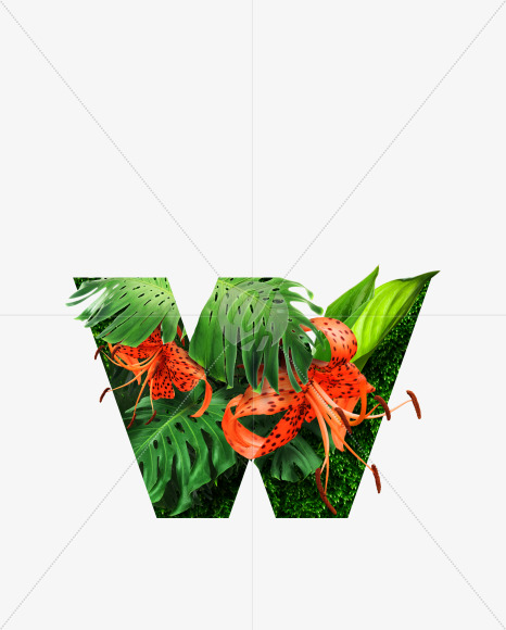 Letter W from Realistic floral font with flowers and leaves. on Yellow Images Creative Fonts - S62763