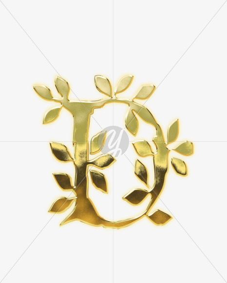 Letter D from Golden leaf alphabet on Yellow Images Creative Fonts - S62808