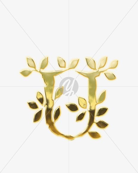 Letter U from Golden leaf alphabet on Yellow Images Creative Fonts - S62825