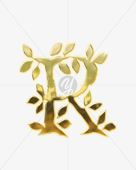 Letter R from Golden leaf alphabet on Yellow Images Creative Fonts - S62822