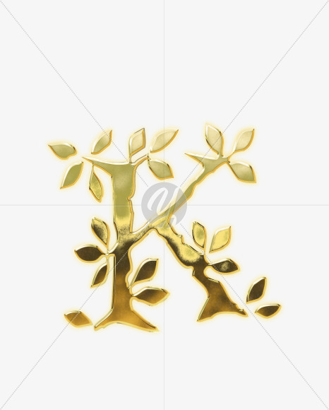 Letter K from Golden leaf alphabet on Yellow Images Creative Fonts - S62815