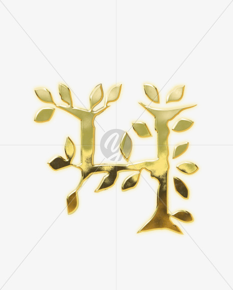 4 from Golden leaf alphabet on Yellow Images Creative Fonts - S62835