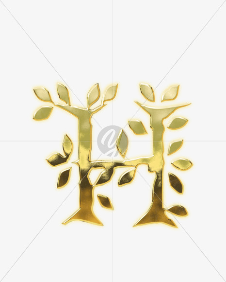 Letter H from Golden leaf alphabet on Yellow Images Creative Fonts - S62812