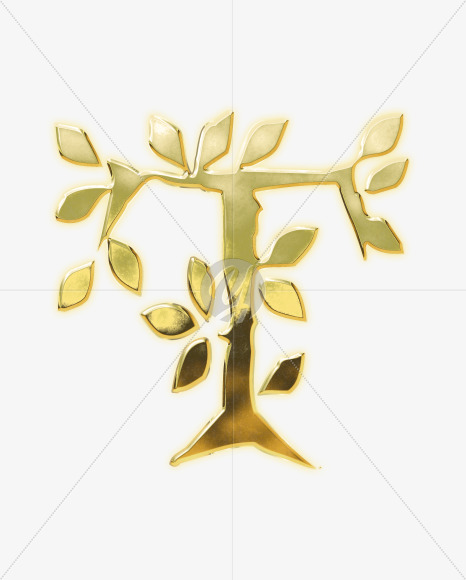 Letter T from Golden leaf alphabet on Yellow Images Creative Fonts - S62824