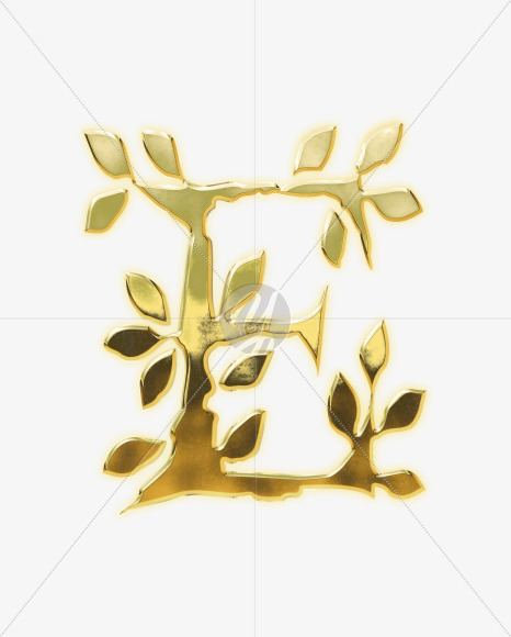 Letter E from Golden leaf alphabet on Yellow Images Creative Fonts - S62809