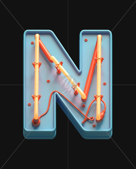 Letter N from Toy Neon font on Yellow Images Creative Fonts - S62855