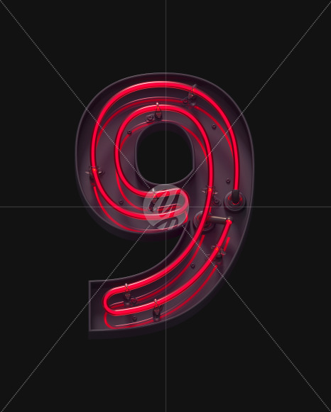 9 ON from Red On-Off Neon font on Yellow Images Creative Fonts - S62964