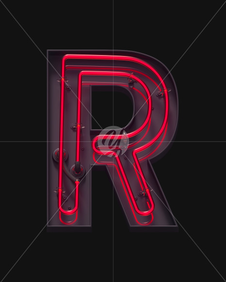 R ON from Red On-Off Neon font on Yellow Images Creative Fonts - S62918