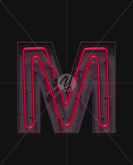 M ON from Red On-Off Neon font on Yellow Images Creative Fonts - S62908