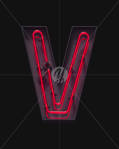 V ON from Red On-Off Neon font on Yellow Images Creative Fonts - S62926