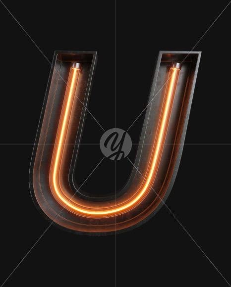 Letter U from Neon Light alphabet on Yellow Images Creative Fonts - S62987