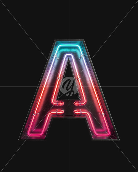 Letter A from Neon Light alphabet 2 on Yellow Images Creative Fonts - S63080