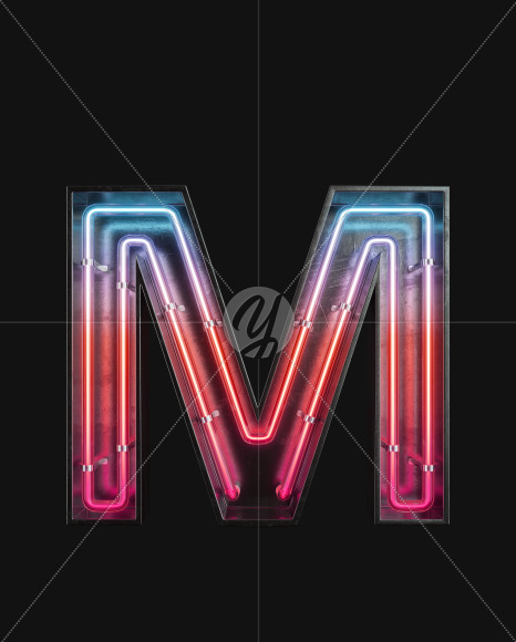 Letter M from Neon Light alphabet 2 on Yellow Images Creative Fonts - S63092