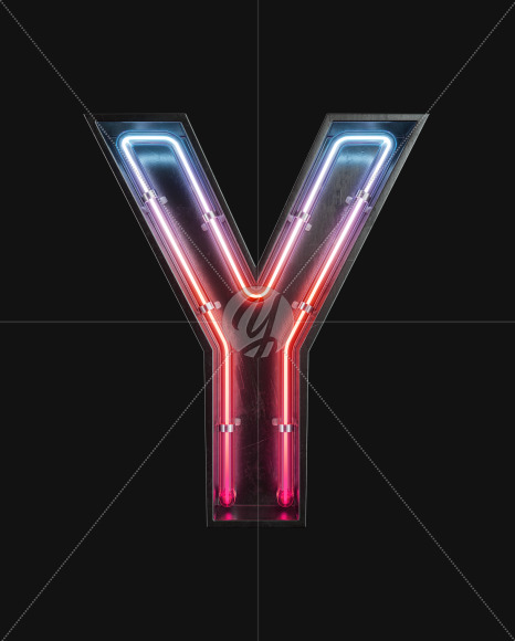 Letter Y from Neon Light alphabet 2 on Yellow Images Creative Fonts - S63104