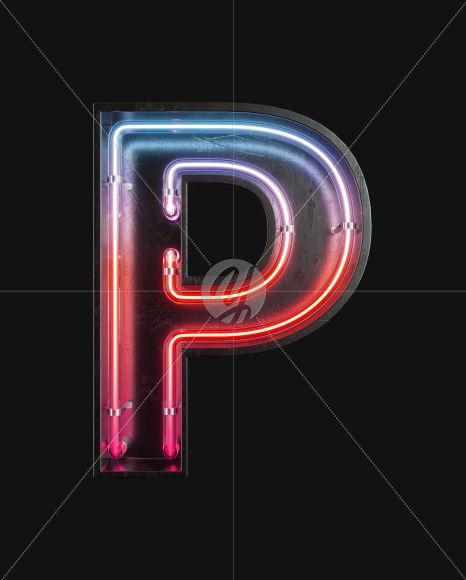 Letter P from Neon Light alphabet 2 on Yellow Images Creative Fonts - S63095