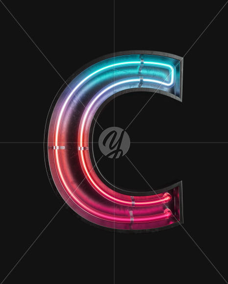 Letter C from Neon Light alphabet 2 on Yellow Images Creative Fonts - S63082