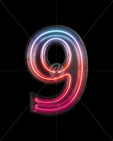 Neon 9 from Neon Light alphabet 2 on Yellow Images Creative Fonts - S63115