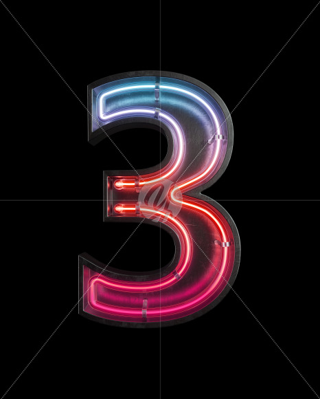 Neon 3 from Neon Light alphabet 2 on Yellow Images Creative Fonts - S63109