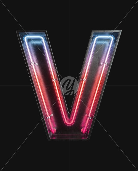 Letter V from Neon Light alphabet 2 on Yellow Images Creative Fonts - S63101