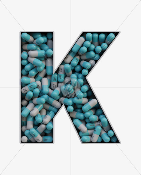 Letter K from Pills in Box - 3D Lettering on Yellow Images Creative Fonts - S63817