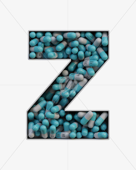 Letter Z from Pills in Box - 3D Lettering on Yellow Images Creative Fonts - S63832