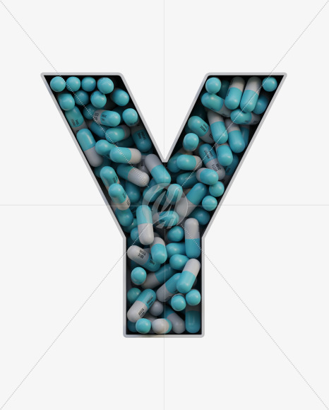 Letter Y from Pills in Box - 3D Lettering on Yellow Images Creative Fonts - S63831