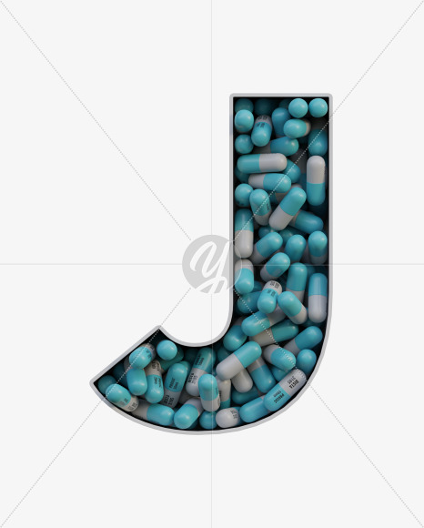 Letter J from Pills in Box - 3D Lettering on Yellow Images Creative Fonts - S63816