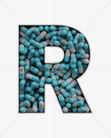 Letter R from Pills in Box - 3D Lettering on Yellow Images Creative Fonts - S63824