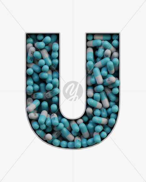 Letter U from Pills in Box - 3D Lettering on Yellow Images Creative Fonts - S63827