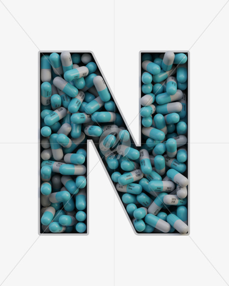 Letter N from Pills in Box - 3D Lettering on Yellow Images Creative Fonts - S63820