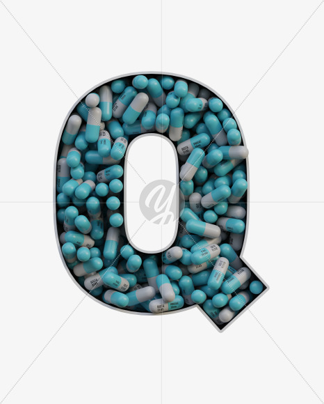 Letter Q from Pills in Box - 3D Lettering on Yellow Images Creative Fonts - S63823