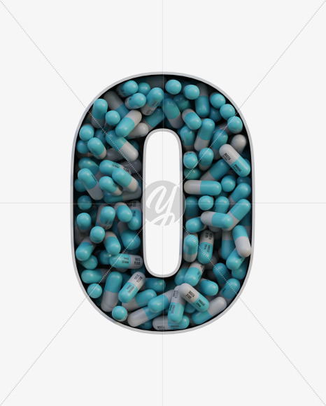 0 from Pills in Box - 3D Lettering on Yellow Images Creative Fonts - S63842