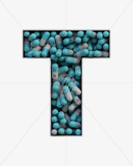 Letter T from Pills in Box - 3D Lettering on Yellow Images Creative Fonts - S63826