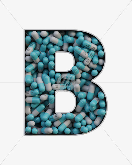 Letter B from Pills in Box - 3D Lettering on Yellow Images Creative Fonts - S63808