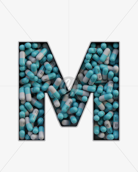 Letter M from Pills in Box - 3D Lettering on Yellow Images Creative Fonts - S63819