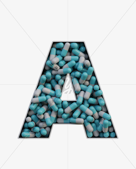 Letter A from Pills in Box - 3D Lettering on Yellow Images Creative Fonts - S63807