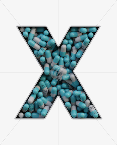 Letter X from Pills in Box - 3D Lettering on Yellow Images Creative Fonts - S63830