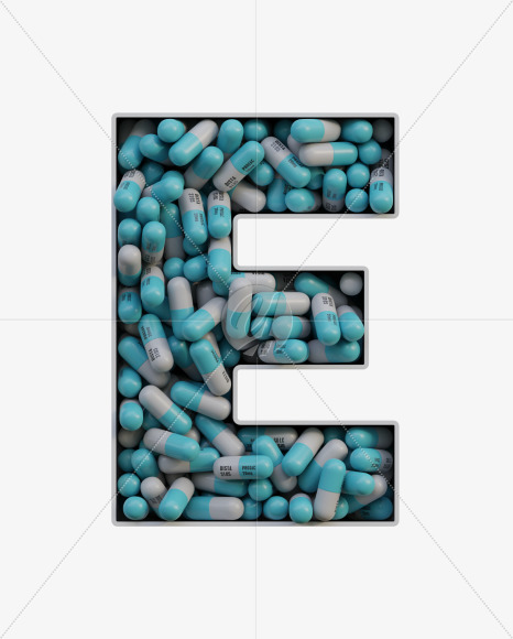 Letter E from Pills in Box - 3D Lettering on Yellow Images Creative Fonts - S63811