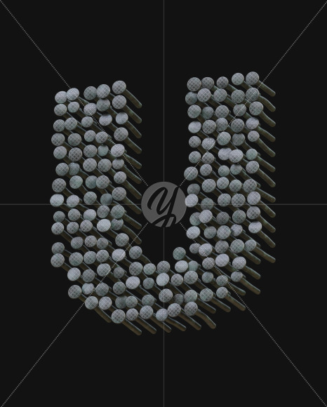 Letter U from Iron Nails View 5 - 3D Lettering on Yellow Images Creative Fonts - S63869