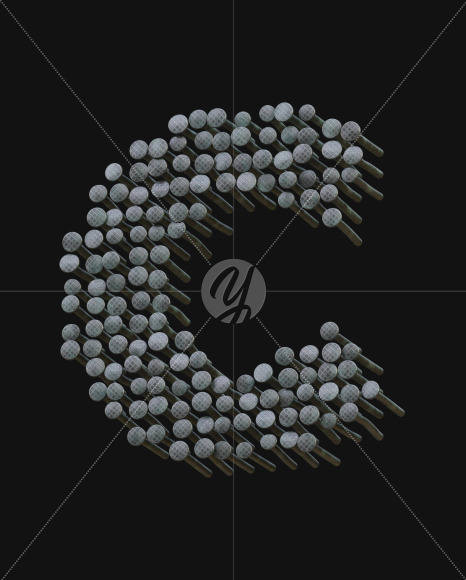 Letter C from Iron Nails View 5 - 3D Lettering on Yellow Images Creative Fonts - S63851