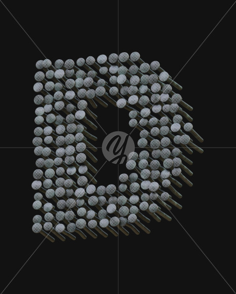 Letter D from Iron Nails View 5 - 3D Lettering on Yellow Images Creative Fonts - S63852