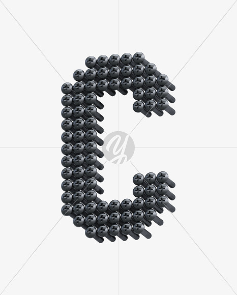 Letter C from Iron Screws View 5 - 3D Lettering on Yellow Images Creative Fonts - S64367