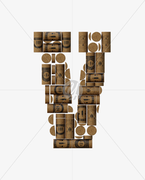 Letter V from Wine Cork View 1 - 3D Lettering on Yellow Images Creative Fonts - S63911